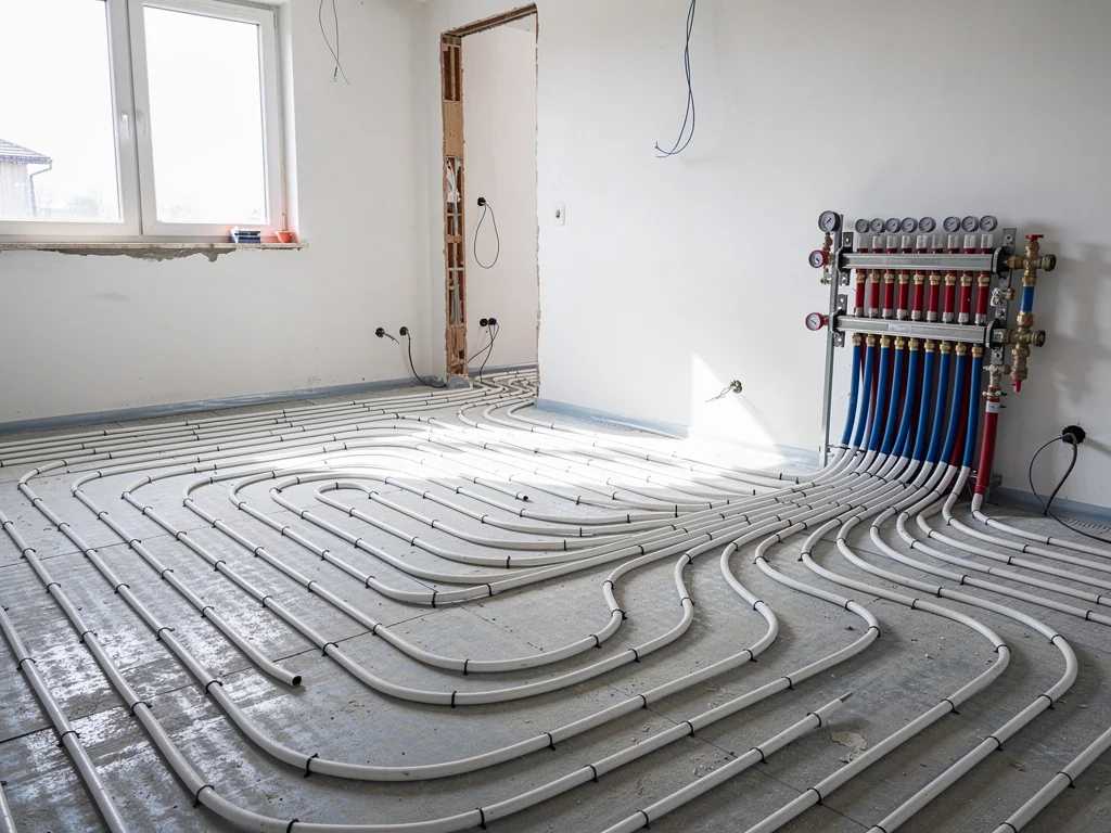 Plancher chauffant alimenté par une pompe à chaleur air-eau en rénovation
